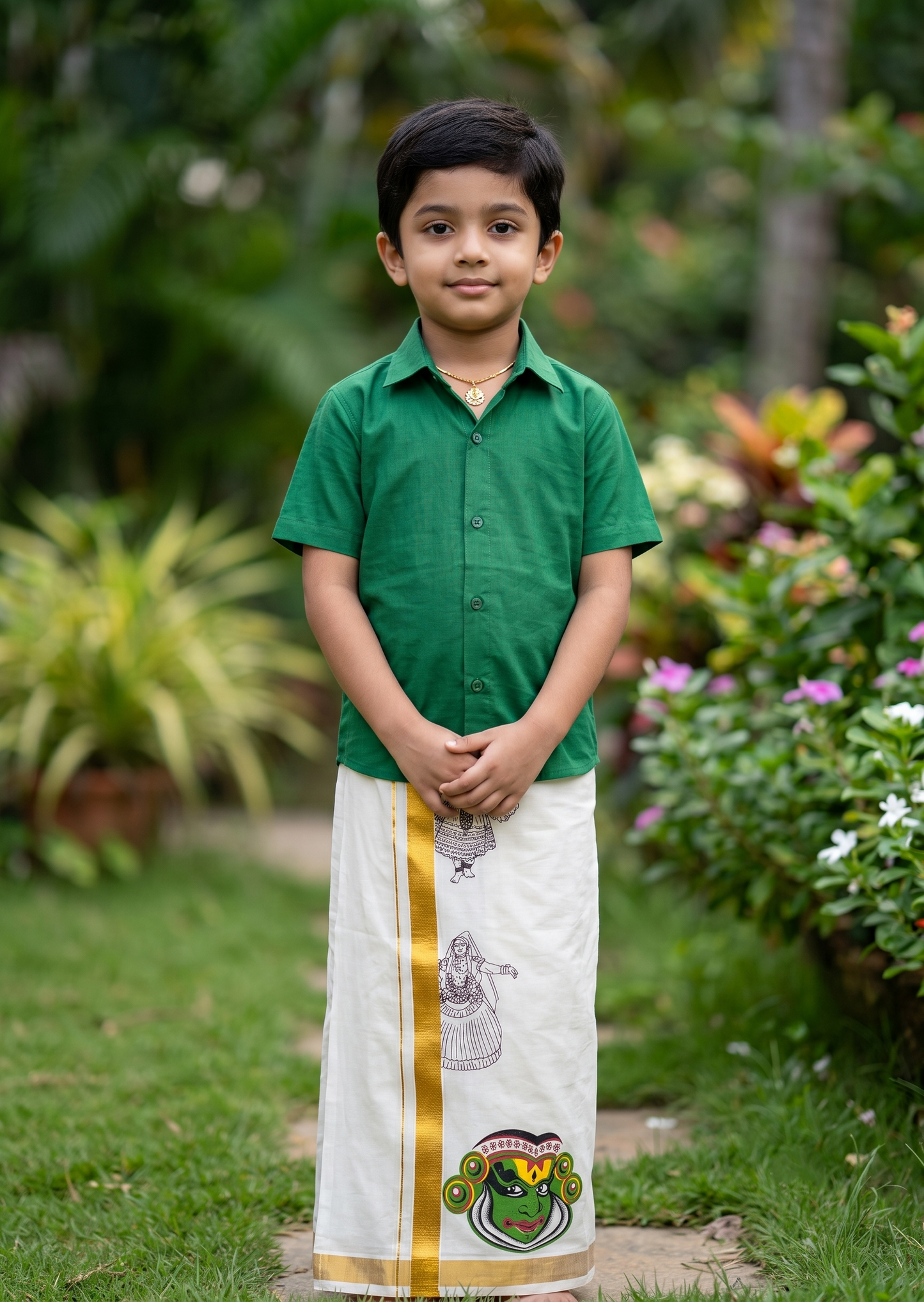 Southloom Cotton Kasavu Printed Kids's Velcro Mundu SLK SL601