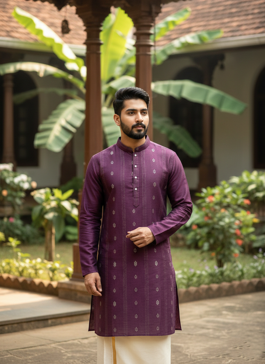 Southloom Semi Silk Short Kurta for Men in Purple Colour