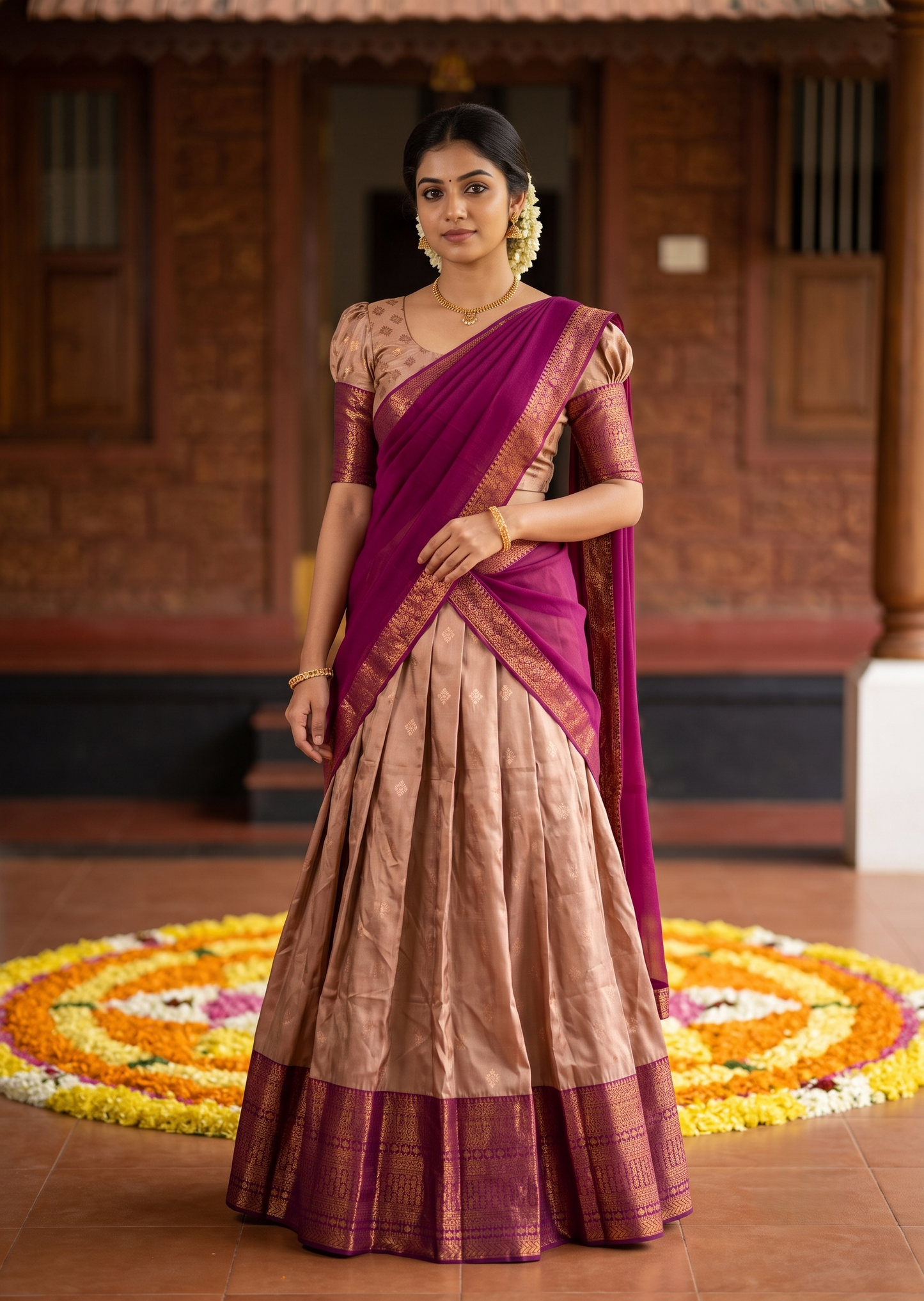 Southloom Semi Silk Dhavani Set with Pavada and Beige Blouse Piece SLDHAVANI SL542