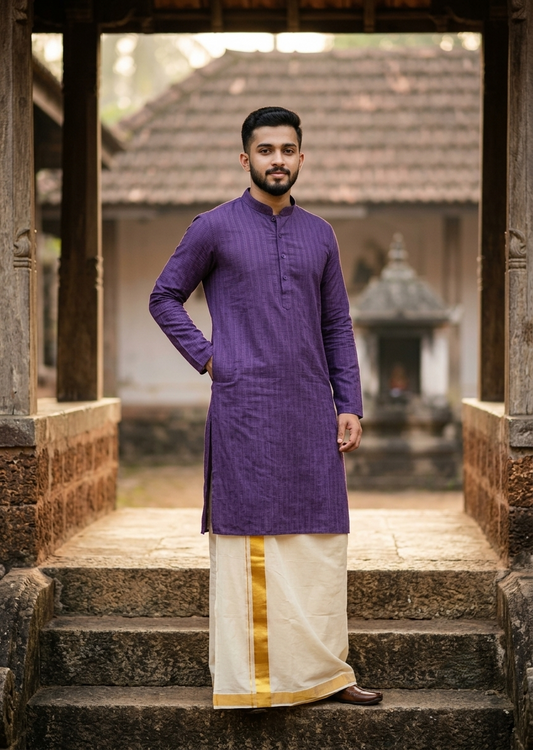Southloom VIolet Woven Patterns Semi Silk Short Kurta for Men SL590