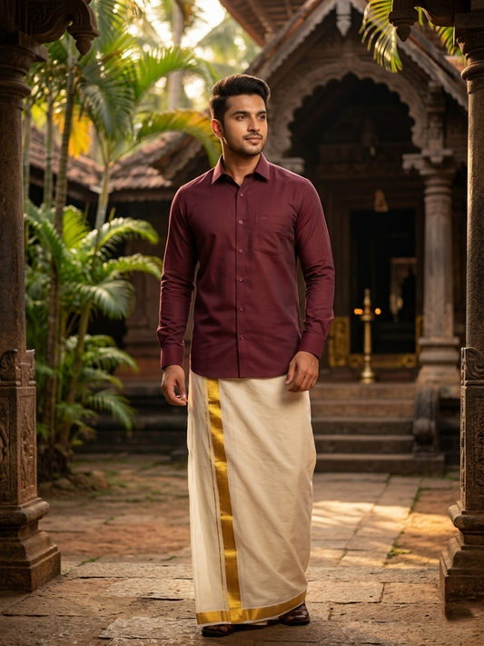 Southloom Pure Cotton Maroon Plain Shirt SLSHIRT 38 FS