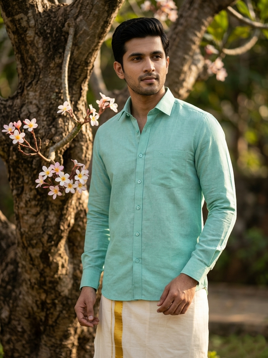 Southloom Pure Cotton Green PlainShirt SLSHIRT 38FS