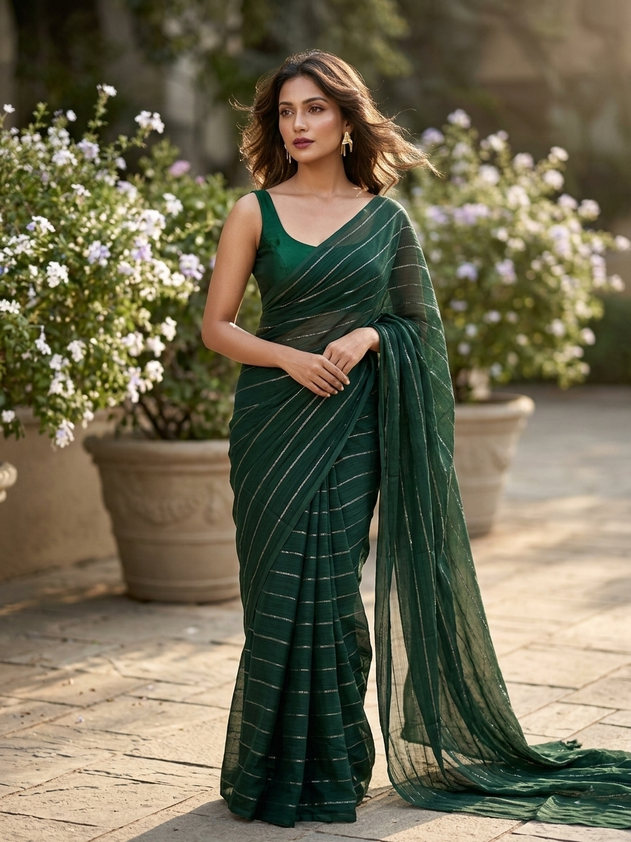 Southloom Desginer Vichithra Silks Saree in Green