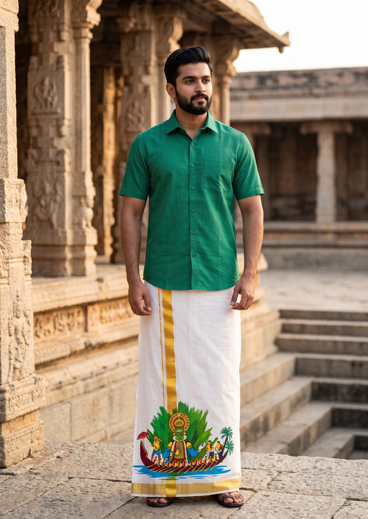 Southloom Kerala Cotton Kadhakali Digital Printed Double Mundu (South Indian Kerala Dhoti) SL567