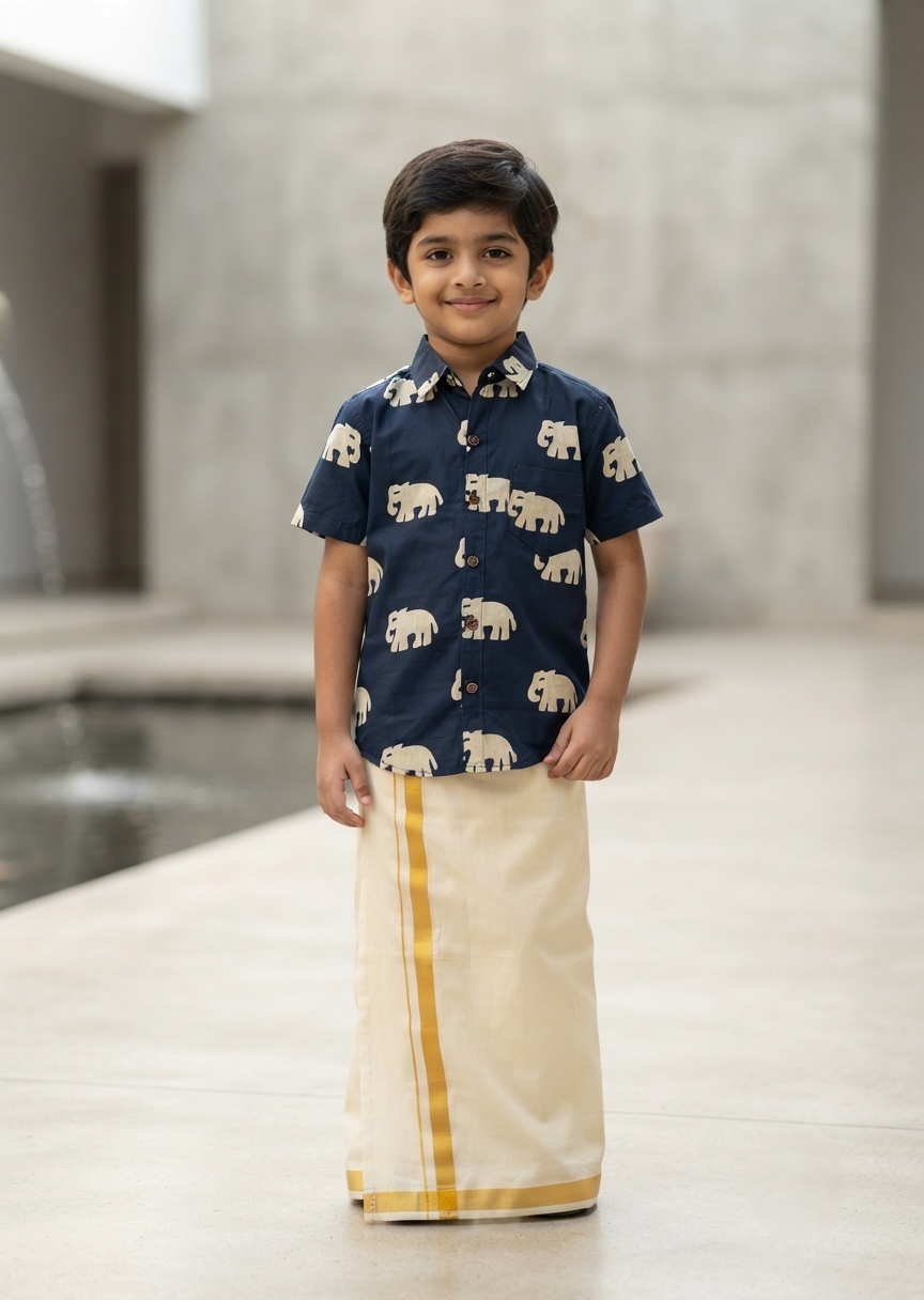 Southloom Pure Cotton Jaipur Printed Shirt For Kids Half Sleeves SL607