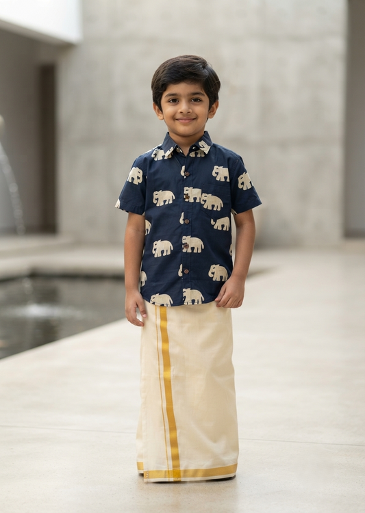 Southloom Pure Cotton Jaipur Printed Shirt For Kids Half Sleeves SL607