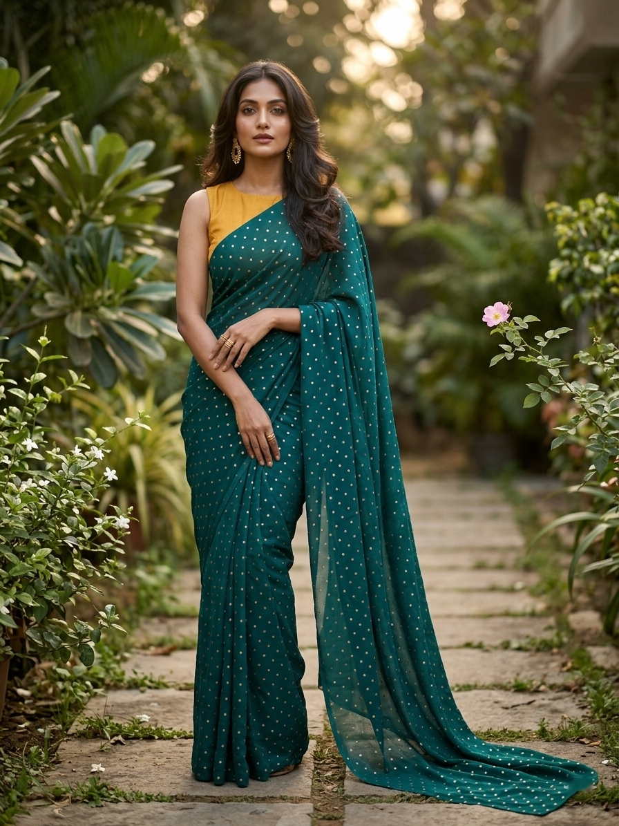 Southloom Desginer Vichithra Silks Saree in Peacock Green