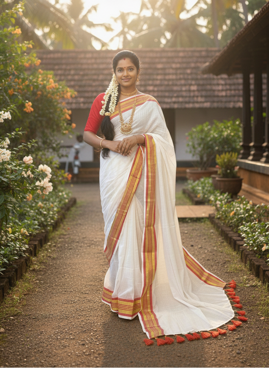 Southloom Mul Cotton 120 x 120 Soft Fabric Saree in Red Colour