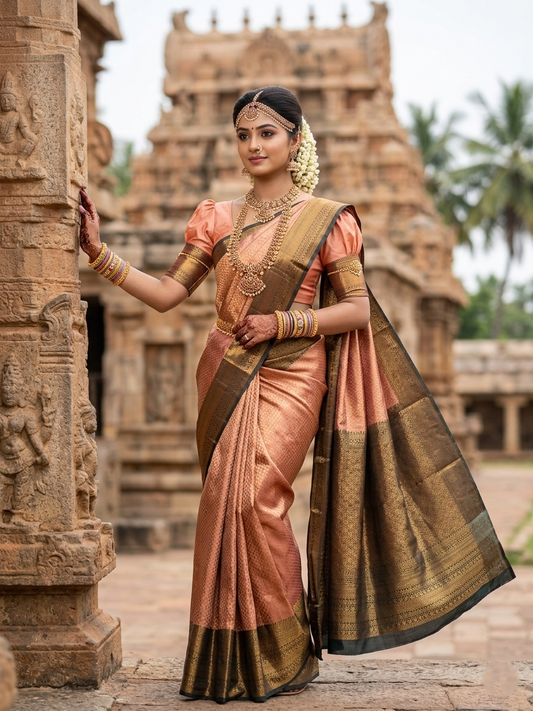 Southloom Premium Semi Silk Zari Work Brocade Saree in Bridal Peach with Matching Pallu