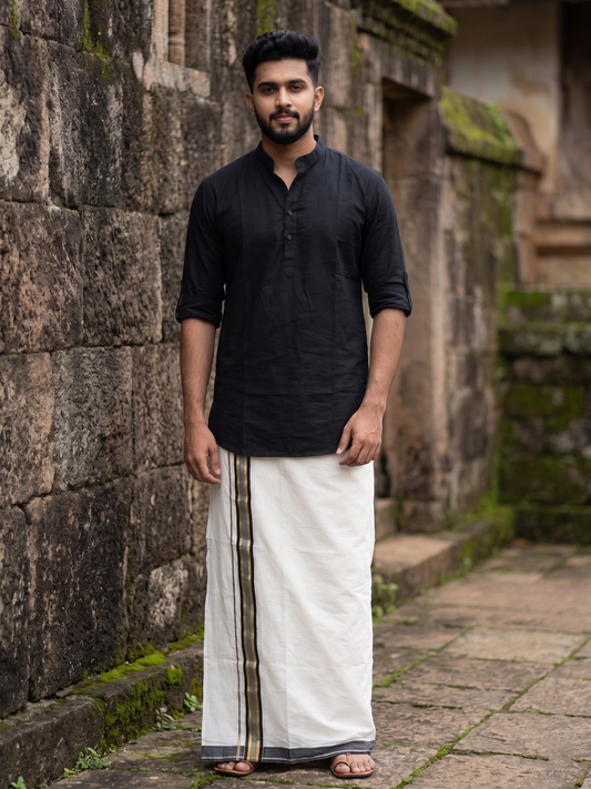 Southloom Pure Cotton Mundu with Black Border (South Indian Kerala Dhoti)