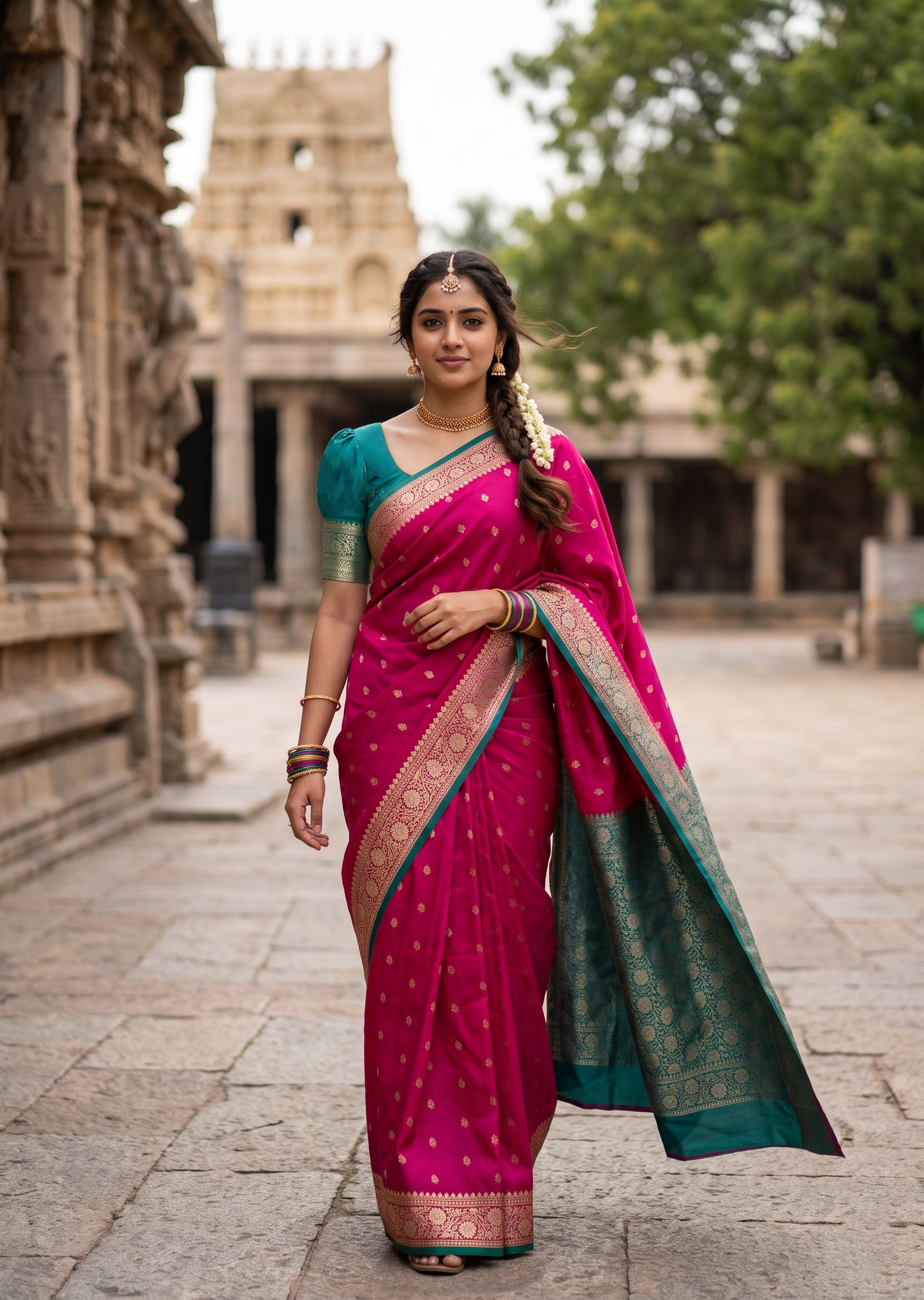 Southloom Satin Banarasi Silk Saree with Woven Work on Body and Borders In Magenta