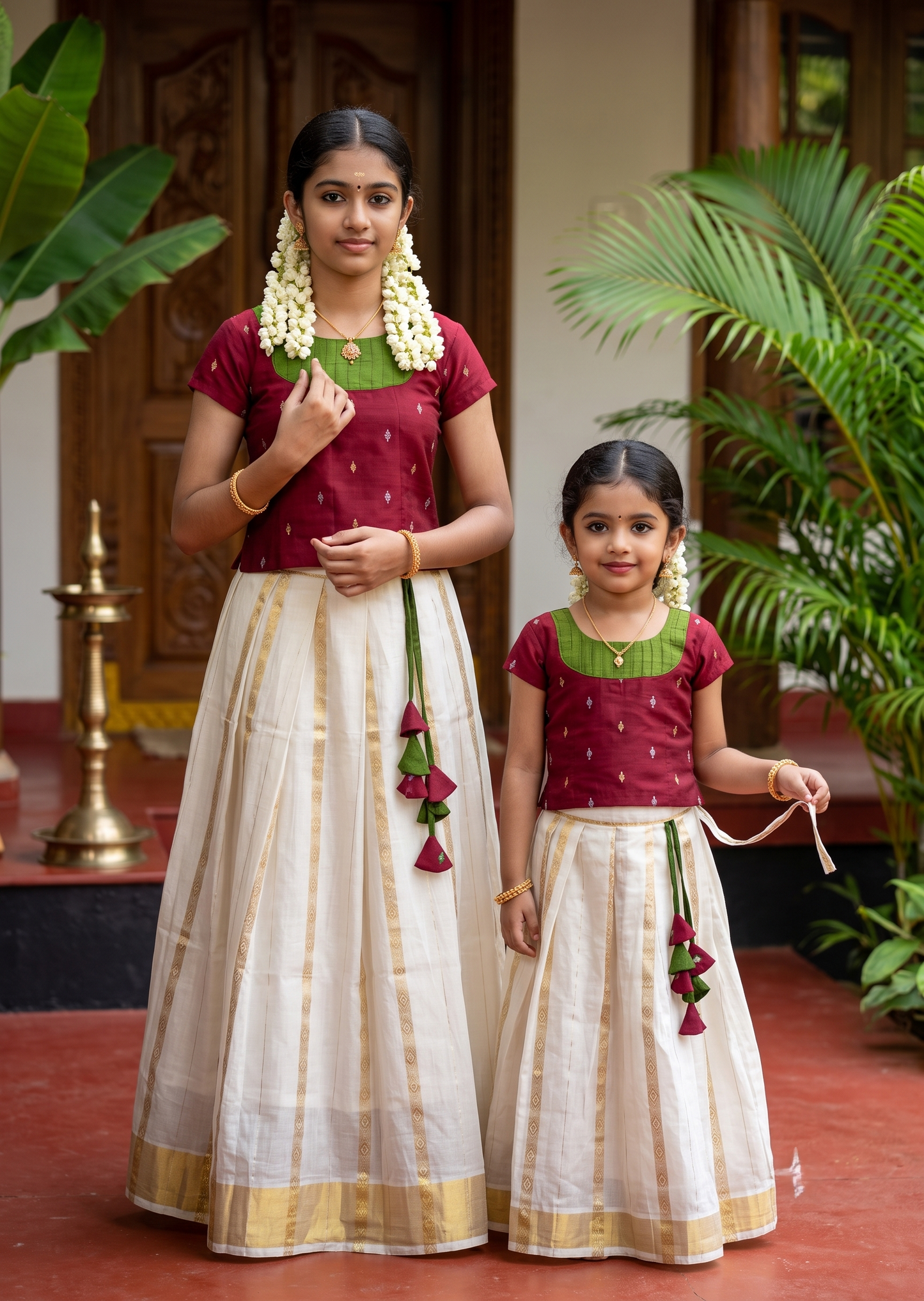 Southloom Kerala Cotton Kasavu Pavada Blouse with for Kids