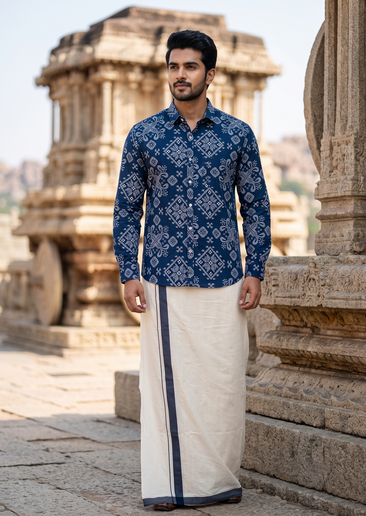 Southloom Cotton Jaipur Printed Men's Combo Full Sleeve (Shirt + Mundu) SLCOMBO SL564