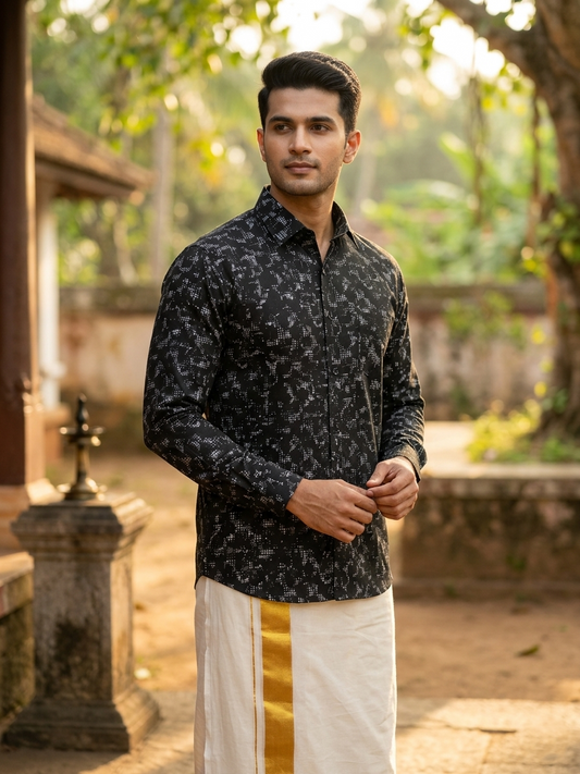 Southloom Pure Cotton Black Printed Shirt SLSHIRT 38 FS