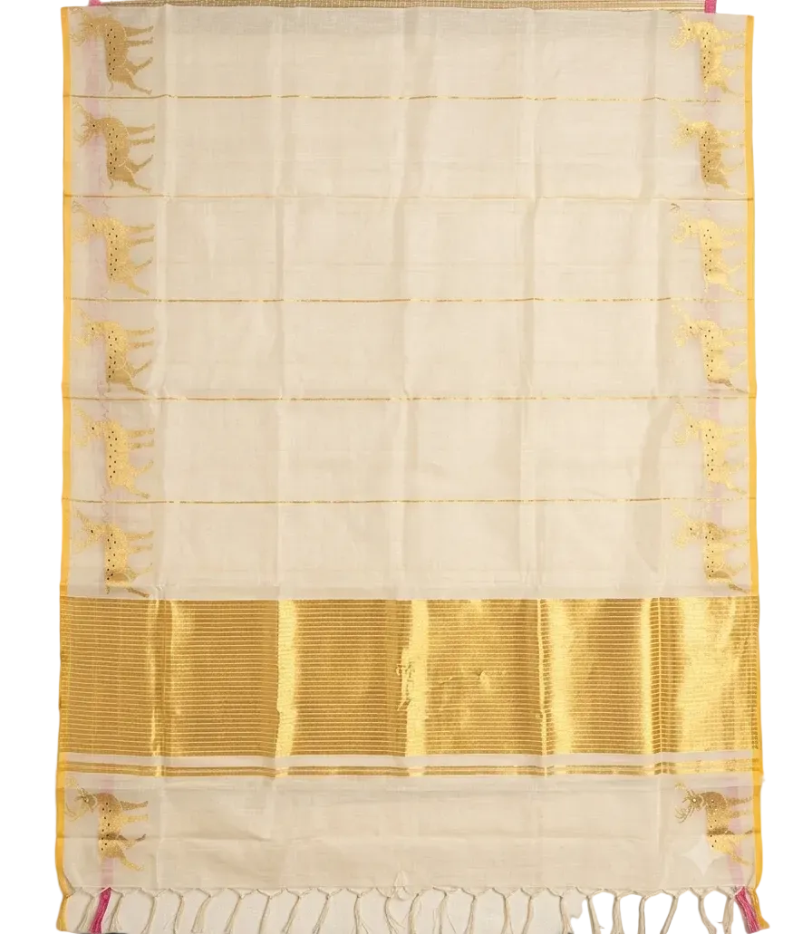 Southloom Premium Balaramapuram Handloom Tissue Saree With Deer Design SL575