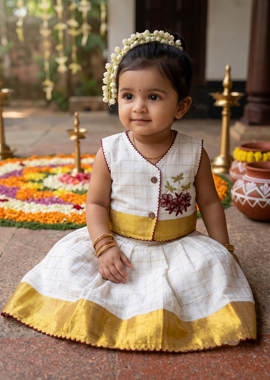 Southloom Cotton Check Design Kid's Pavada Blouse SL565