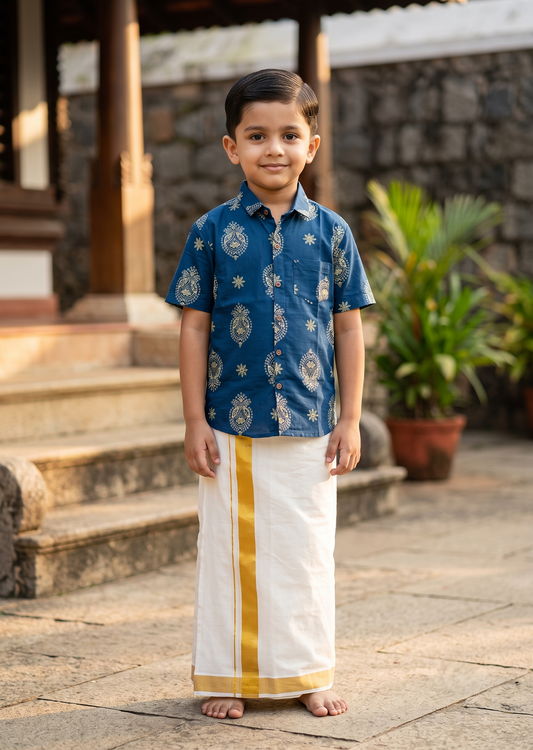 Southloom Pure Cotton Jaipur Printed Shirt For Kids Half Sleeves SL607