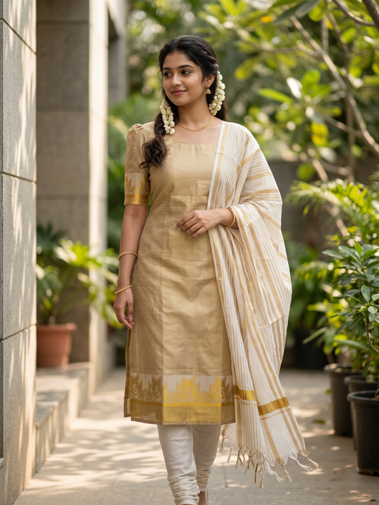 Southloon Tissue Churidar Salwar Suit Unstiched Material with Woven Design on Border (include Lines Shawl / Dupatta) SL601