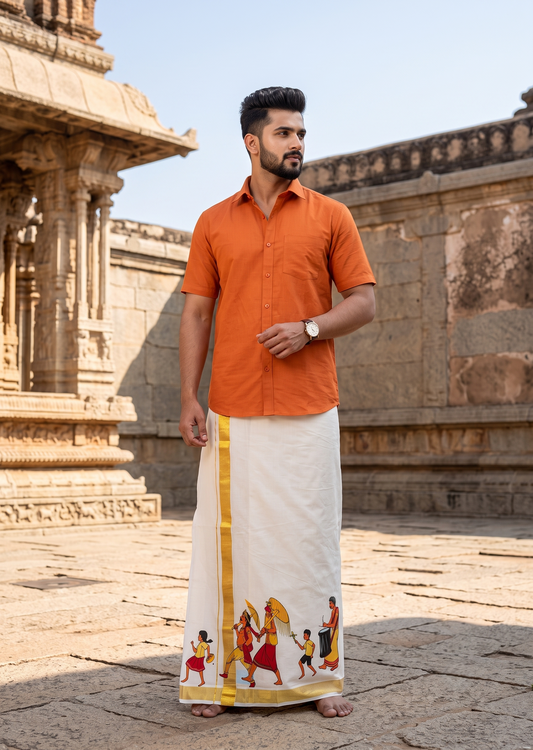 Southloom Kerala Cotton Mahabali Digital Printed Double Mundu (South Indian Kerala Dhoti) SL567
