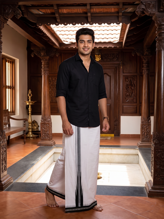 Southloom Black Chutti Kara Single Mundu / Lungi (South Indian Kerala Dhoti)