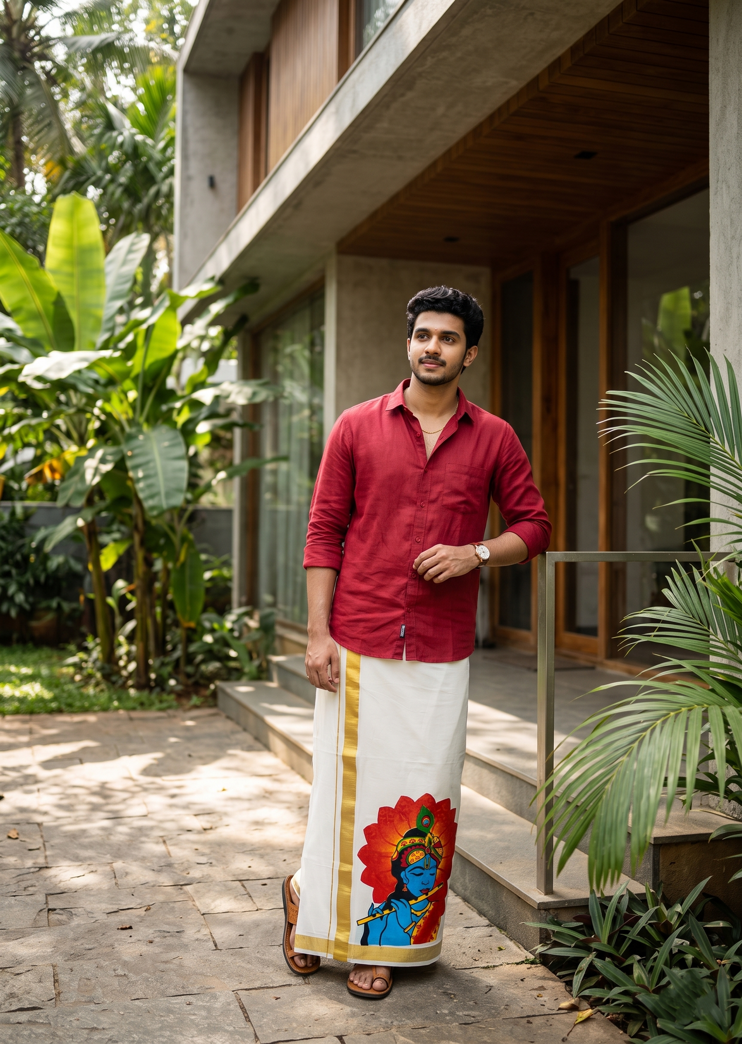 Southloom Kerala Cotton Lord Krishna Digital Printed Double Mundu (South Indian Kerala Dhoti) SL567