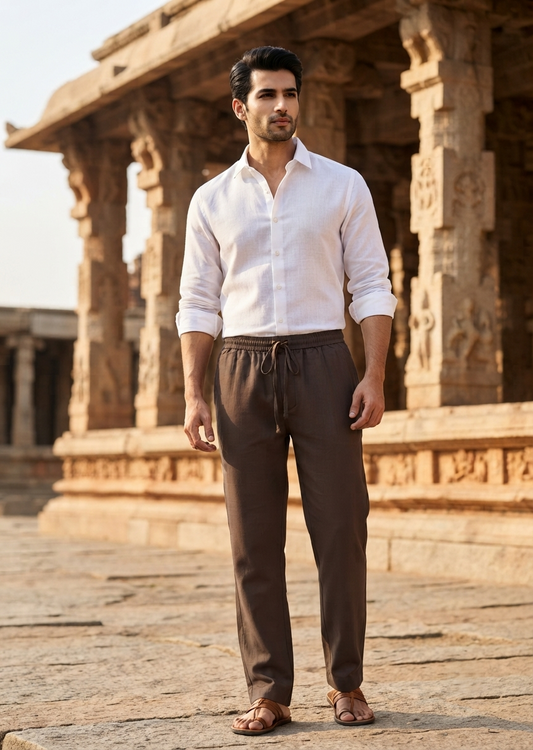 Southloom Cotton Solid Brown Pants for Men