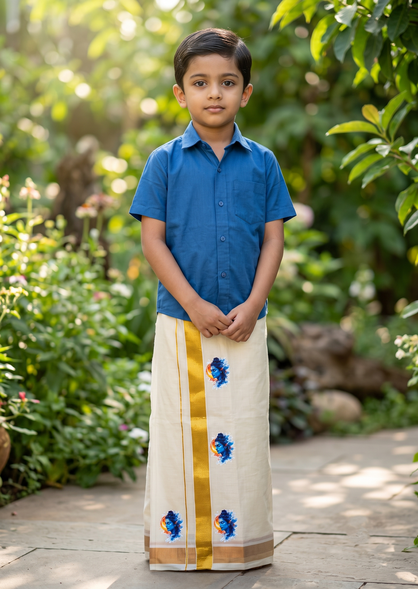 Southloom Cotton Kasavu Printed Kids's Velcro Mundu SLK SL601