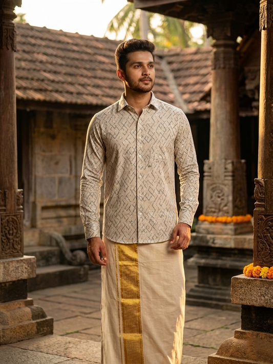 Southloom Pure Cotton Gray Printed Shirt SLSHIRT 38 FS