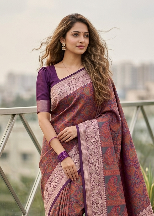 Southloom Resham Work Soft Cotton Banarasi Saree with Woven Work on Body and Borders