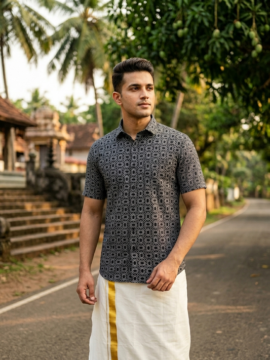 Southloom Pure Cotton Shirt with Black Printed SLSHIRT 38 HS