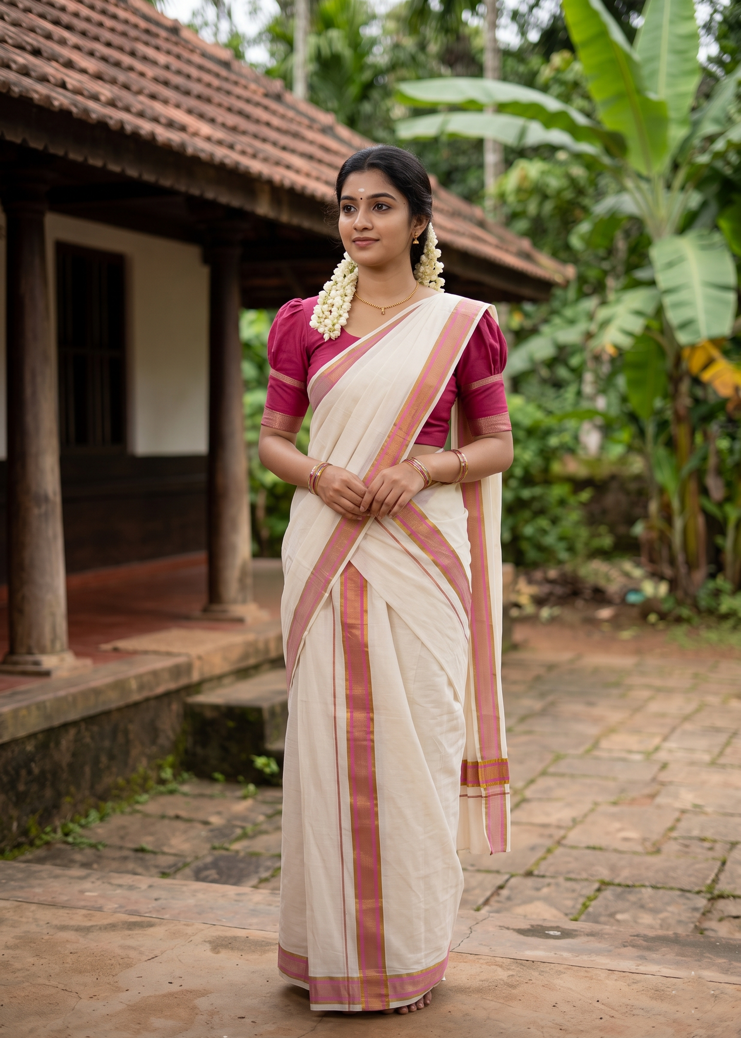 Kerala Cotton Kasavu With Kara Single Set Mundu (2.80 mtrs)  SL424