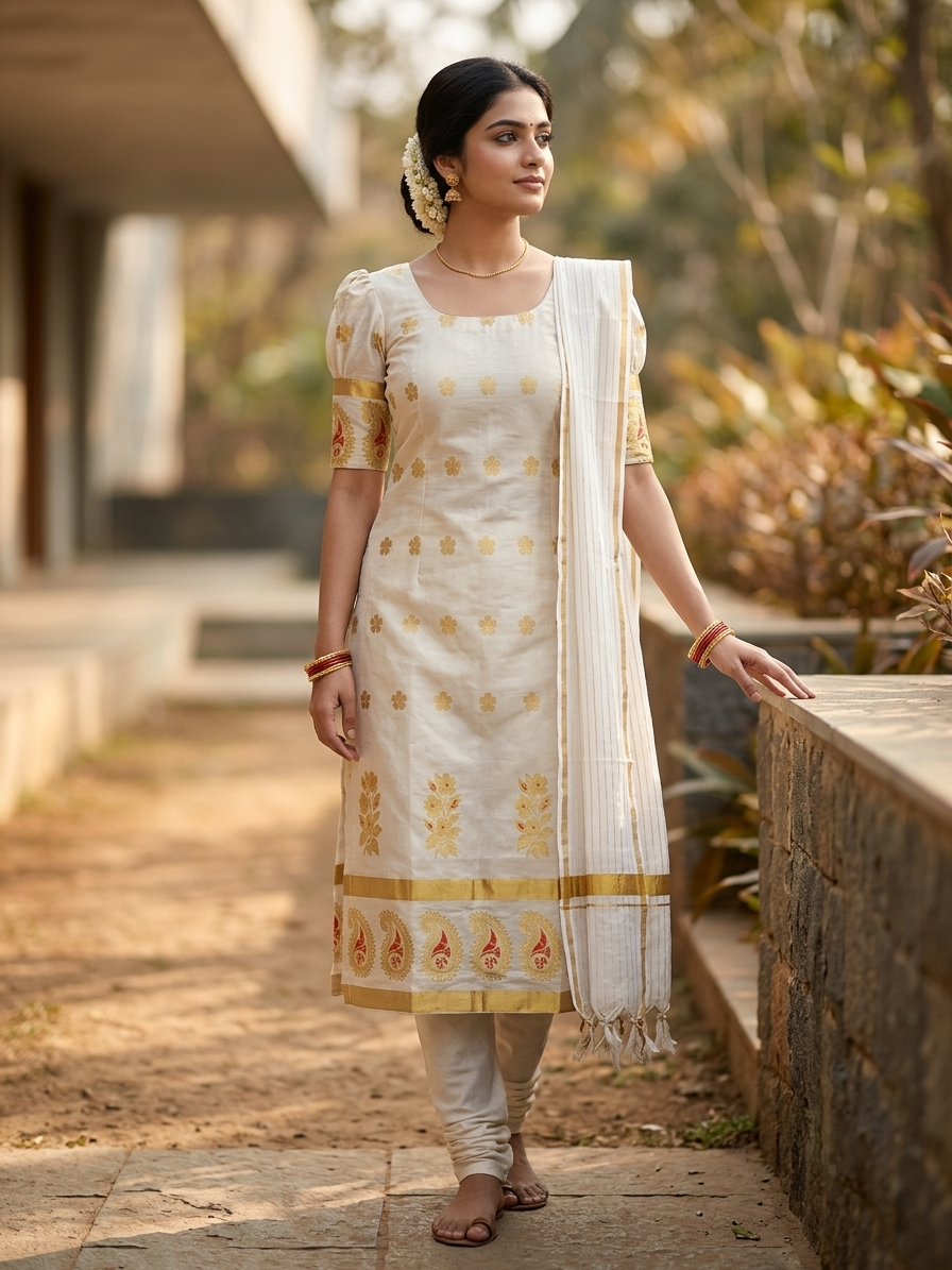 Southloon Tissue Churidar Salwar Suit Unstiched Material with Woven Design in Body &Border (include Lines Shawl / Dupatta) SL601