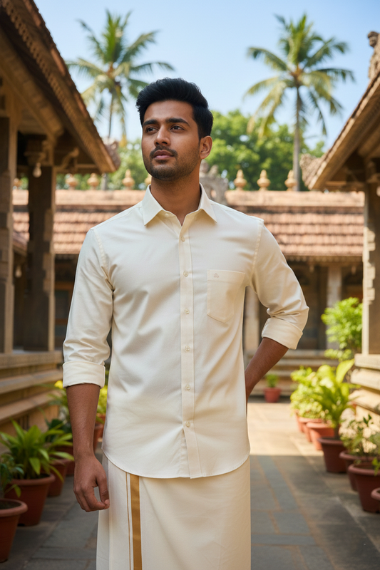 Southloom Semi Silk  Off White Solid  Shirt