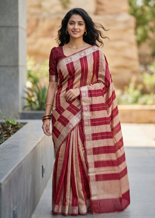 Southloom Tissue Organza Saree With Stripes Design in Double colour SL354