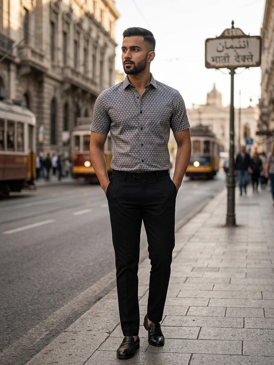 Southloom Pure Cotton Shirt with Black Printed SLSHIRT 38 HS