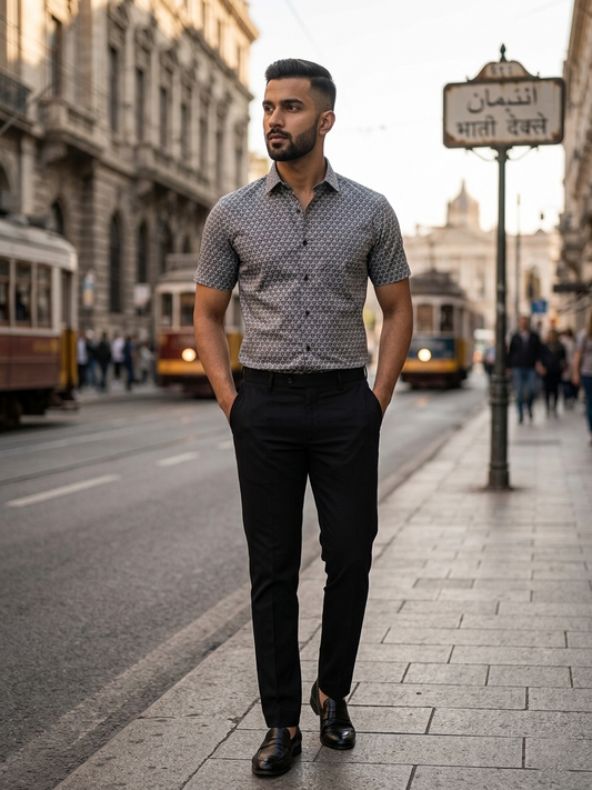 Southloom Pure Cotton Shirt with Black Printed SLSHIRT 38 HS