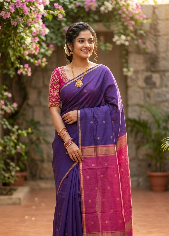 Purple and Pink Maheshwari Cotton Saree SL174