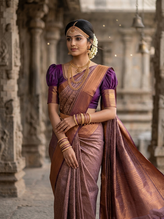 Southloom Premium Semi Silk Zari Work Brocade Saree in Bridal Brown with Matching Pallu