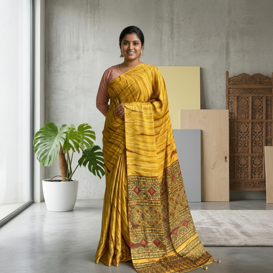 Yellow Modal Silk Saree SL214