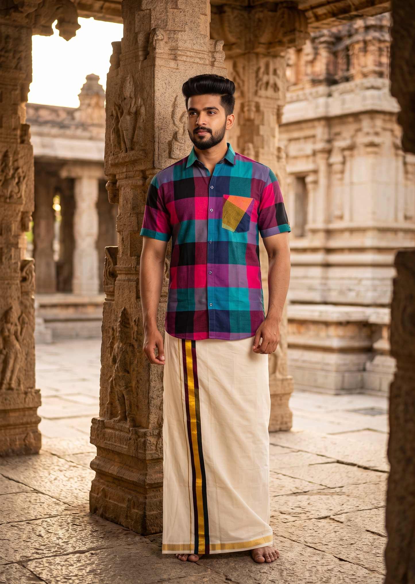 Southloom Cotton Madras Check Design Men's Combo (Shirt + Mundu) SLCOMBO SL577