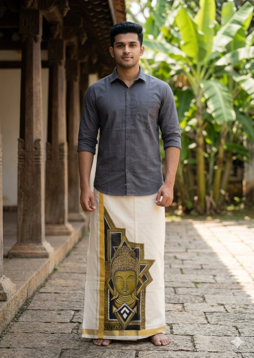 Kerala Cotton Handpainted Dhoti ( Double Mundu )  SL330 (Copy) (Copy)