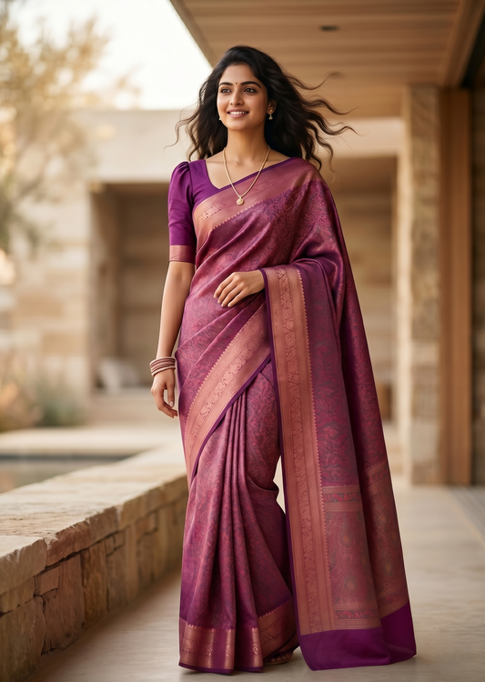 Southloom Resham Work Soft Cotton Banarasi Saree with Woven Work on Body and Borders