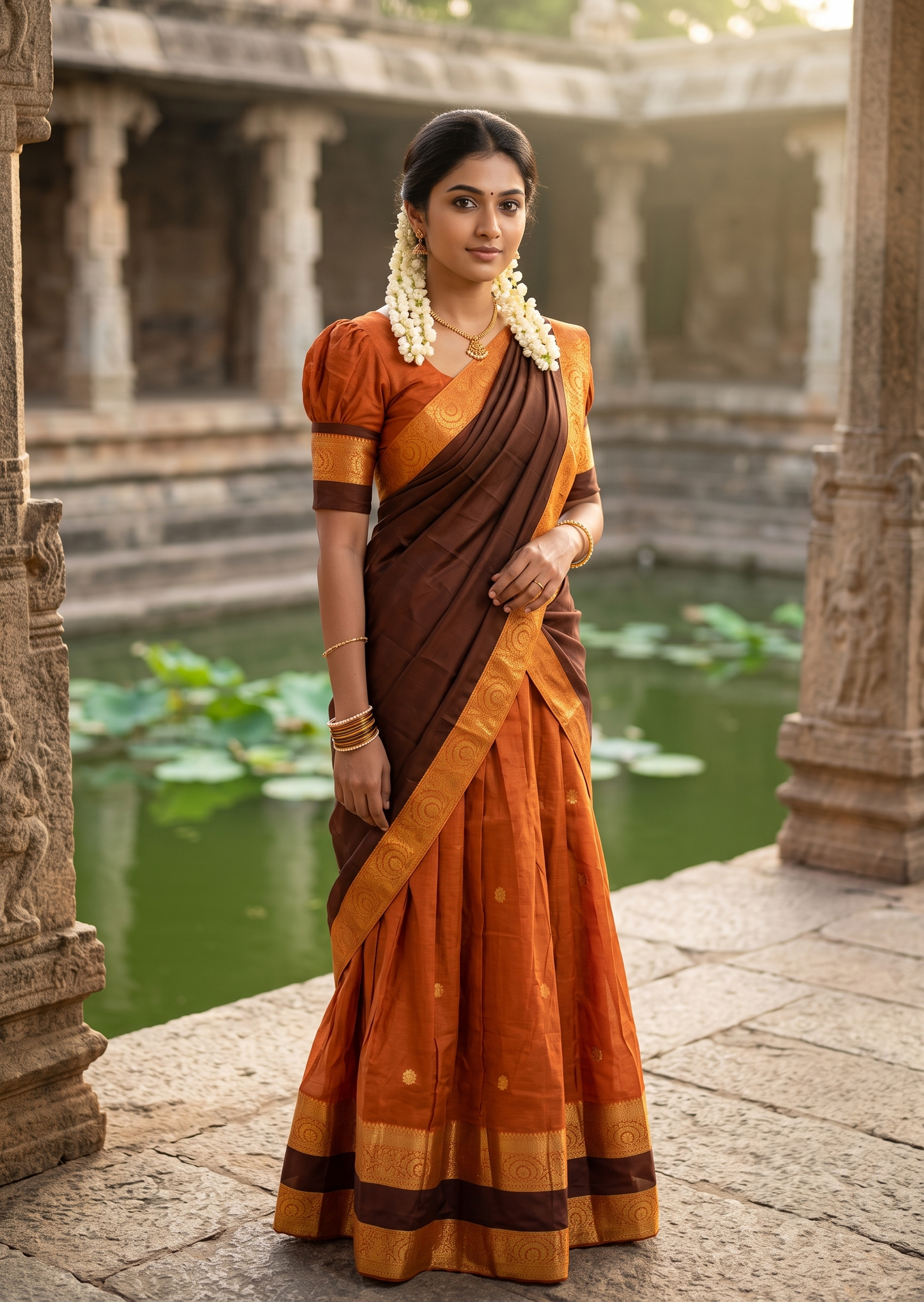 Kerala Southloom Semi UnStitched Kanchi Cotton Dhavani Set with Pavada and Blouse Piece SL585