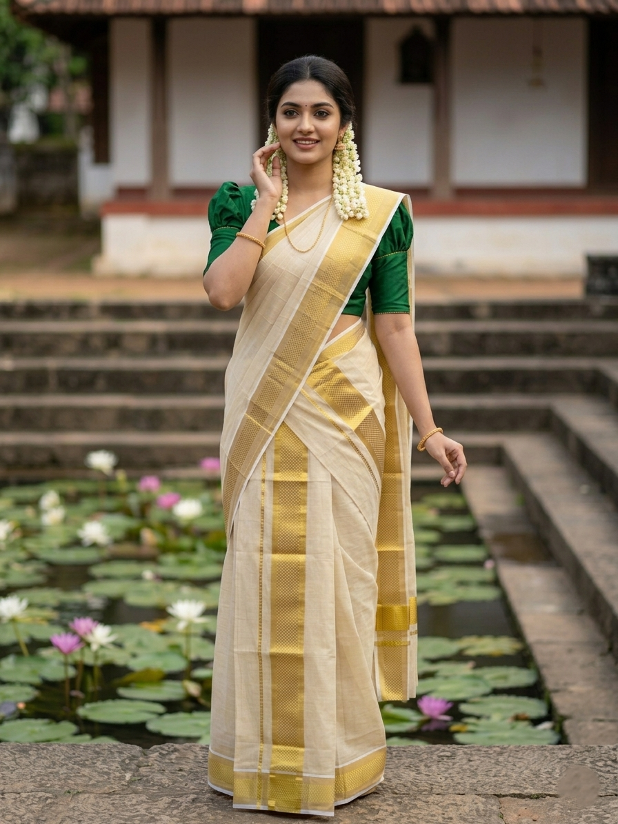 Southloom Kerala Tissue Single Set Mundu (Mundum Neriyathum) with Paa Neythu Border in 2.80 Mtrs SL464