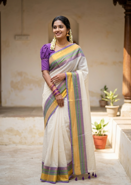 Southloom Mul Cotton 120 x 120 Soft Fabric Saree SL215