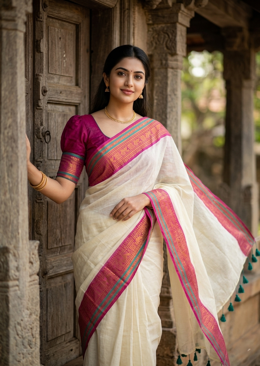 Southloom Mul Cotton 120 x 120 Soft Fabric Saree Multicolour SL215