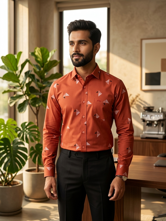 Pure Cotton Brick Red Printed Shirt SLSHIRT 38 FS