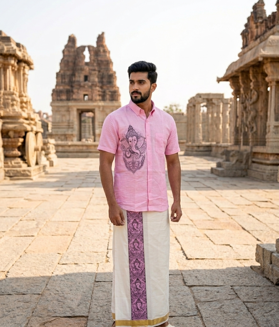 Southloom Ganesha Art Work Men's Combo (Shirt + Mundu)