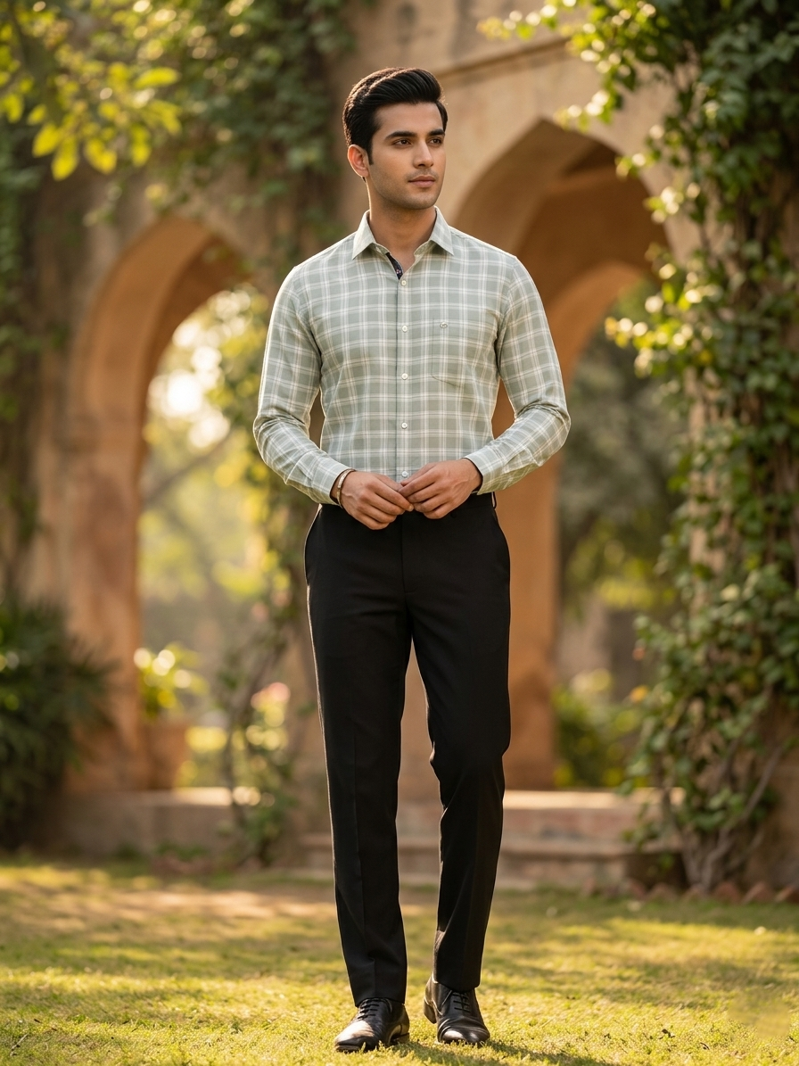Southloom Pure Cotton Green Check Shirt SLSHIRT 40 FS