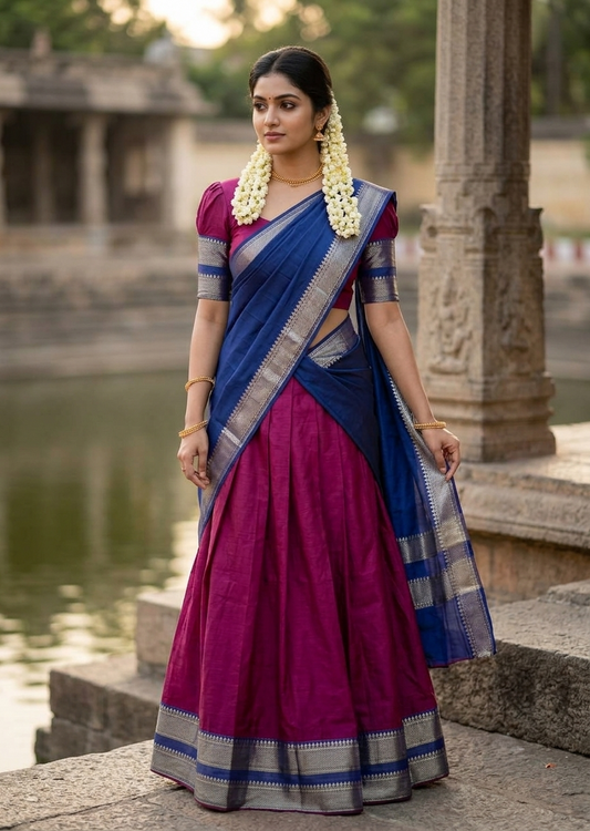 Kerala Southloom Semi UnStitched Kanchi Cotton Dhavani Set with Pavada and Blouse Piece In SL585